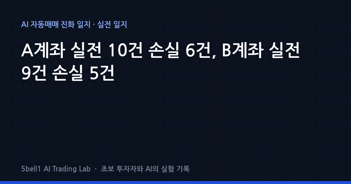 A계좌 실전 10건 손실 6건, B계좌 실전 9건 손실 5건